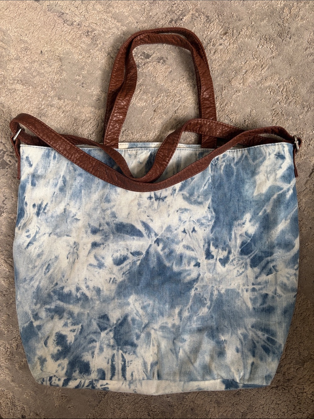 Aeropostale Blue Tie-Dye Canvas Tote with Brown Straps